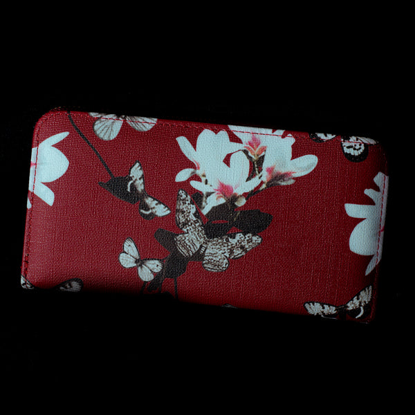 Red Wallet with Butterfly and Flowers Design